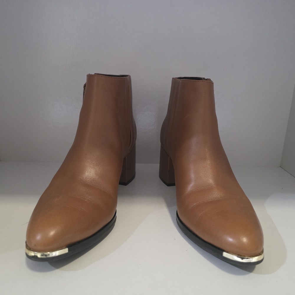 Cole Haan Camel Color Leather Ankle Boots With Low Block Heel